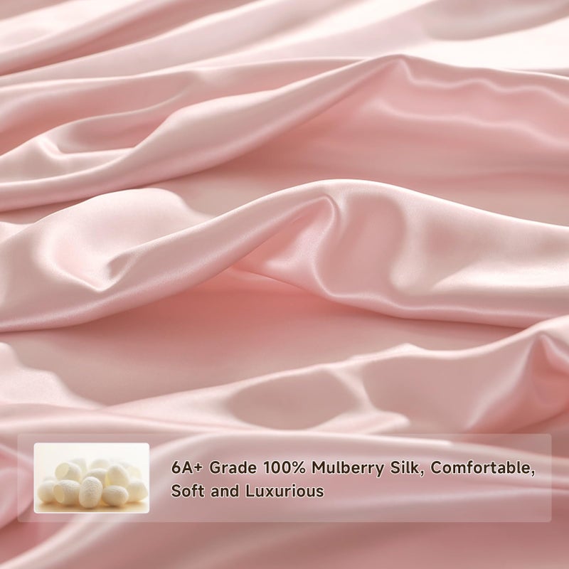 THXSILK Silk Queen Fitted Sheet 3Pcs Set  6A+ Top Grade 100% Pure Mulberry Silk Bed Sheets Set Luxury Bedding Sheet for Hair and Skin  1 Fitted Sheet with 2 Pillowcases  Charming Pink - Image 3