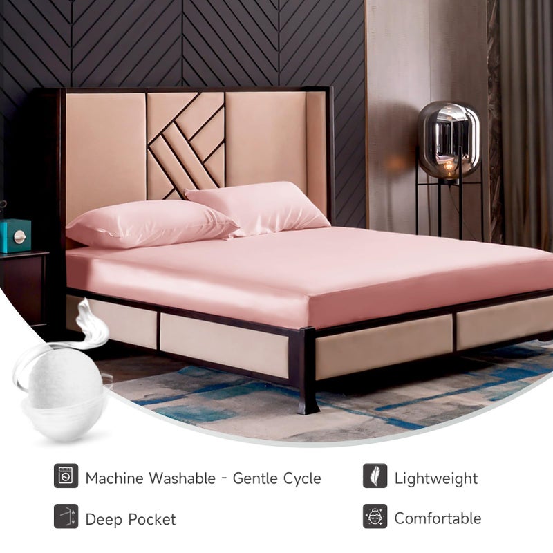 THXSILK Silk Queen Fitted Sheet 3Pcs Set  6A+ Top Grade 100% Pure Mulberry Silk Bed Sheets Set Luxury Bedding Sheet for Hair and Skin  1 Fitted Sheet with 2 Pillowcases  Charming Pink - Image 5