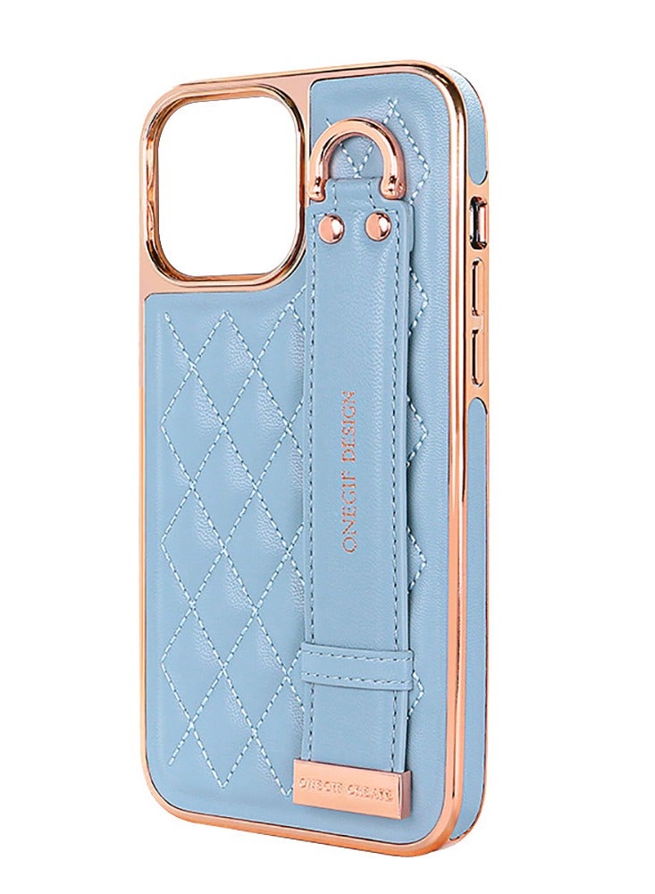 Case for iPhone 14 6.1 inch Premium PU Leather Phone Case with Kickstand Luxury Gold Plating Edge