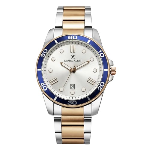 Daniel Klein Analog Silver Round Dial Two Tone Silver Rose Gold Metal Strap Date Water-Resistant Wrist Watch for Men Boys DK11752-6 - Image 1