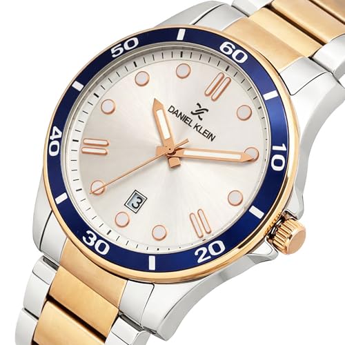Daniel Klein Analog Silver Round Dial Two Tone Silver Rose Gold Metal Strap Date Water-Resistant Wrist Watch for Men Boys DK11752-6 - Image 3