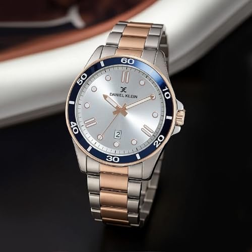 Daniel Klein Analog Silver Round Dial Two Tone Silver Rose Gold Metal Strap Date Water-Resistant Wrist Watch for Men Boys DK11752-6 - Image 2