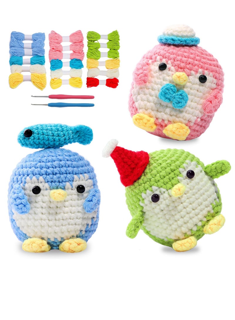 SYOSI Beginners Crochet Kit Adults and Kids Beginners Crochet Kit Complete Set to Make 3 Penguin Stress Relieving Craft Idea Gift | with Step by Step Instruction Video Complete Material Pack - Image 1