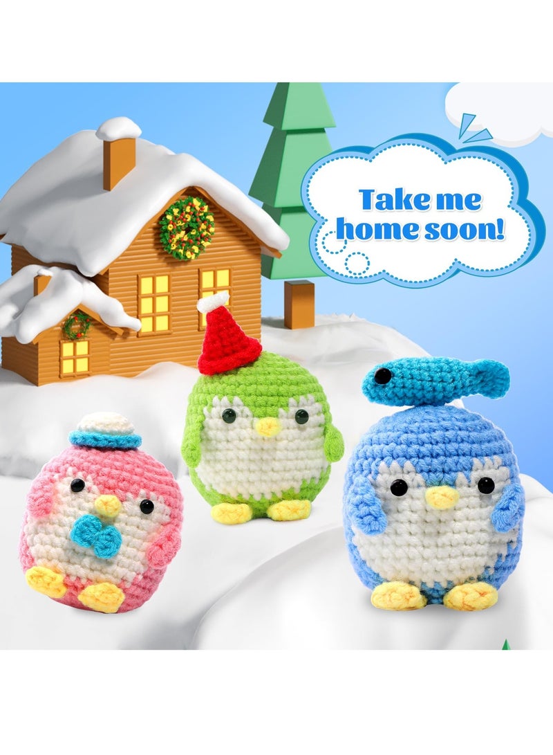 SYOSI Beginners Crochet Kit Adults and Kids Beginners Crochet Kit Complete Set to Make 3 Penguin Stress Relieving Craft Idea Gift | with Step by Step Instruction Video Complete Material Pack - Image 5