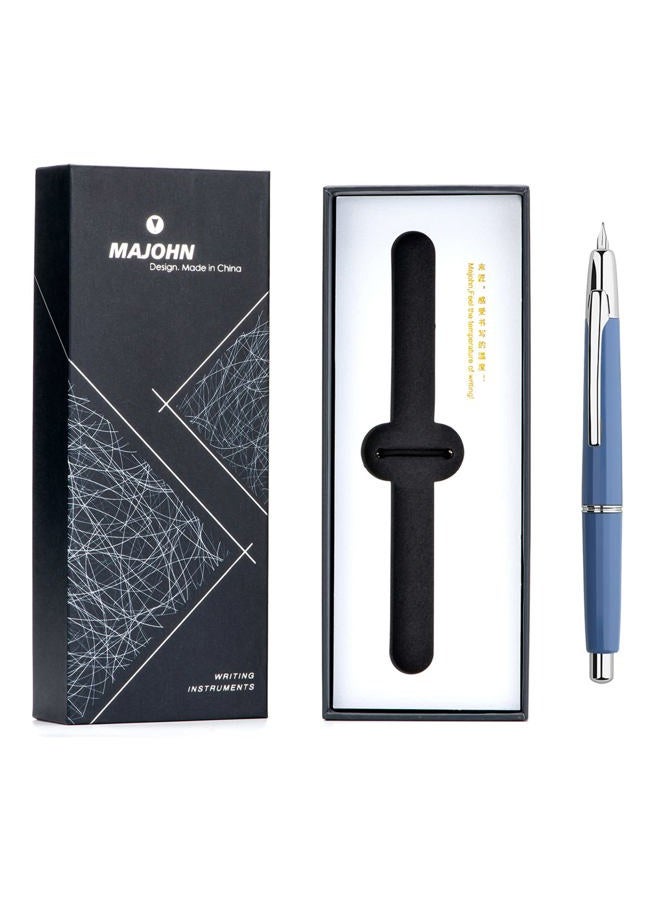 erofa Majohn A2 Press Fountain Pen Extra Fine Nib with Box, Retractable Blue Resin Ink Pen with Converter Writing Pen Set (Silver Clip Version） - Image 3