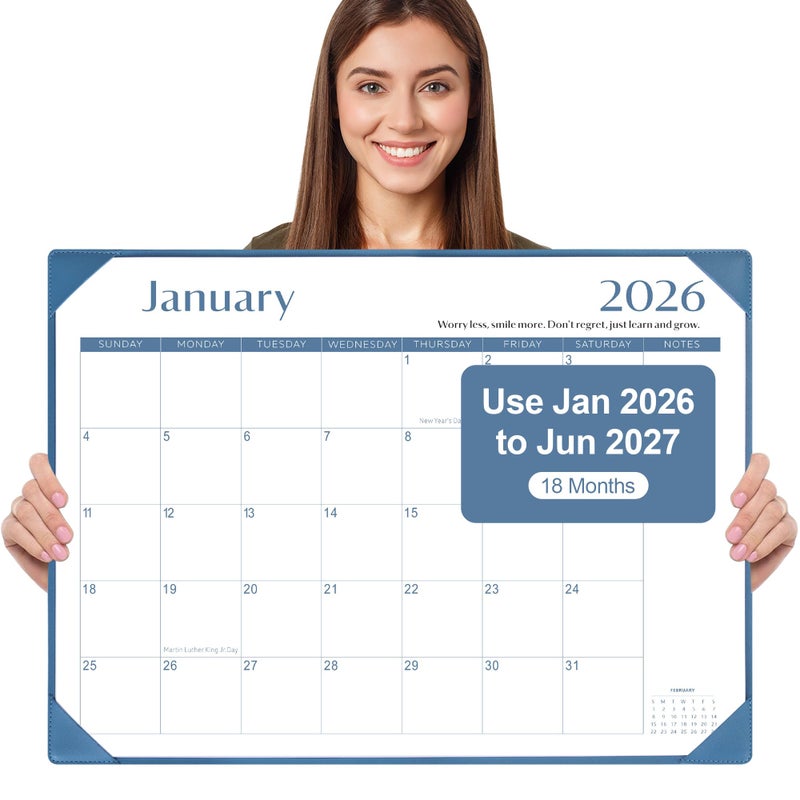 Gannyfer Desk Calendar 2026 with Desktop Mat, Simplified Large 22" x 17" Desktop Pad Calendar, 18 Month Desk Calendar 2026-2027, Use Jan 2026 to Jun 2027, Office Supplies Perfect for Home School and Office - Blue - Image 1