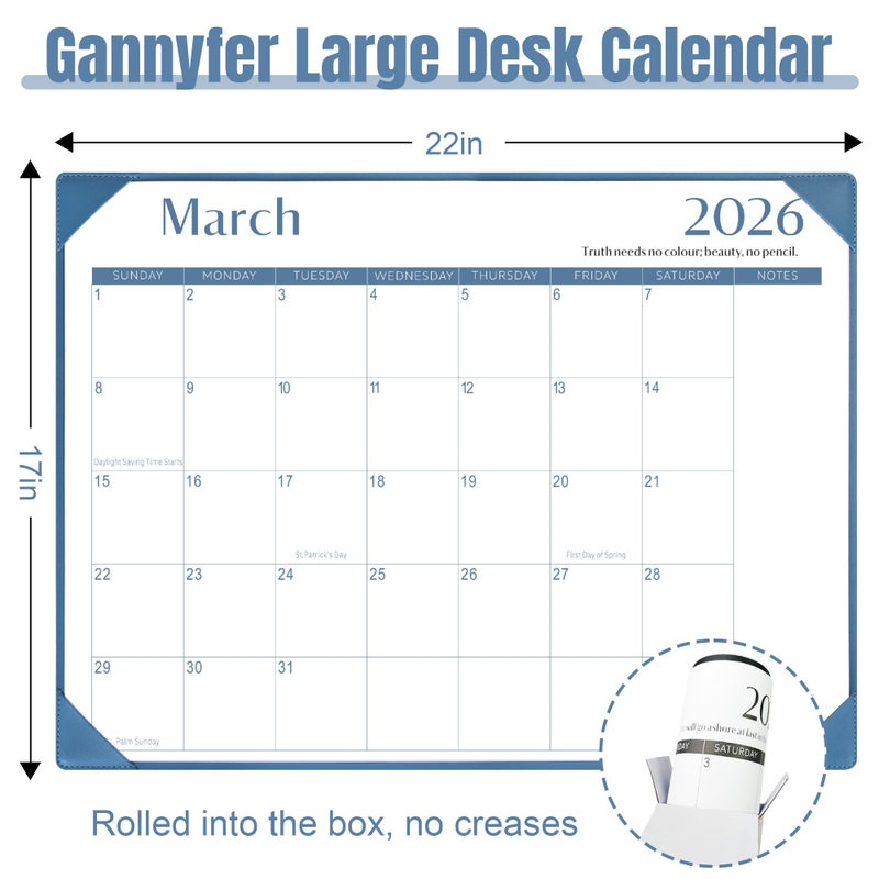 Gannyfer Desk Calendar 2026 with Desktop Mat, Simplified Large 22" x 17" Desktop Pad Calendar, 18 Month Desk Calendar 2026-2027, Use Jan 2026 to Jun 2027, Office Supplies Perfect for Home School and Office - Blue - Image 4