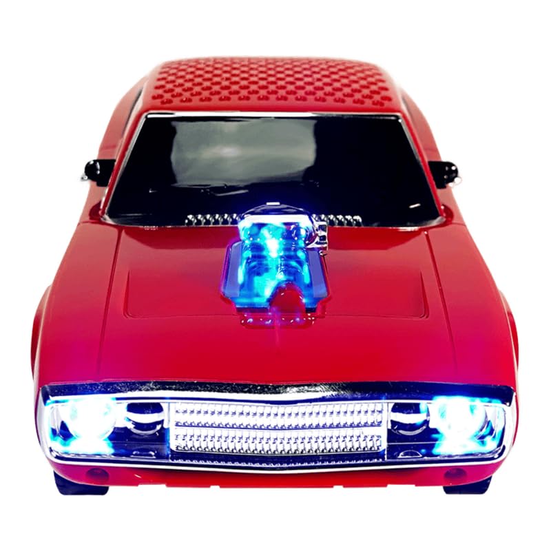 QFX Bluetooth 1968 Retro Muscle Car Replica Speaker Dual 2inch Speakers Hands Free Link Builtin Microphone FM Radio and LED Party Lights Red BT1968RED