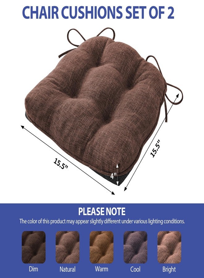 IPYNBAP Chair Cushions for Dining Chairs Set of 2, Kitchen Chair Cushions, Chair Pads with Ties and Non Slip Backing, Tufted Memory Foam Seat Cushion 2 Pack, 15.5" x 15.5" x 4", Brown - Image 3