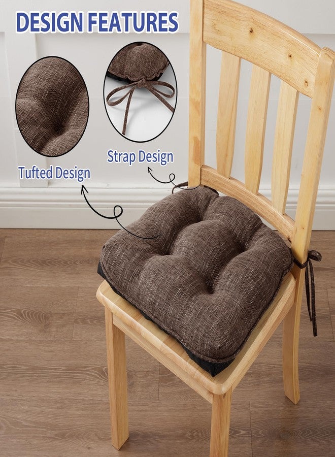 IPYNBAP Chair Cushions for Dining Chairs Set of 2, Kitchen Chair Cushions, Chair Pads with Ties and Non Slip Backing, Tufted Memory Foam Seat Cushion 2 Pack, 15.5" x 15.5" x 4", Brown - Image 4