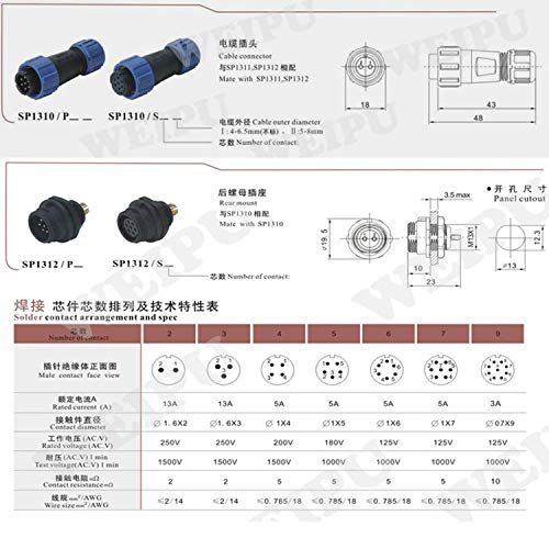 Uonecn 3 pcs SP13 IP68 Waterproof Connectors 2 Pin LED High Power 2 Pin Power Plug Connector Circular Kit Male Plug Female Socket - Image 4