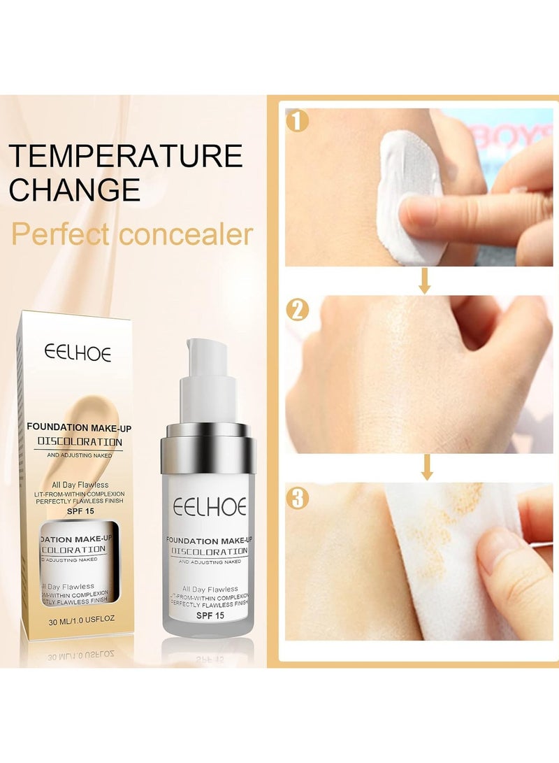 Eelhoe Liquid Foundation Magic Color Changing Face Concealer Cream Base Makeup Hydrating Long Lasting Waterproof Oil-control Concealer Full Coverage Foundation Cosmetics（30ml） - Image 3
