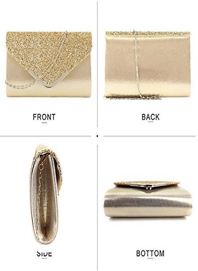 Queena Womens Shiny Glitter Evening Clutch Envelope Handbag Chain Purse for Wedding Party Prom Gift for Mom Wife Girlfriend Gold - Image 4