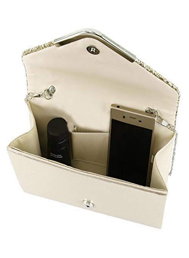 Queena Womens Shiny Glitter Evening Clutch Envelope Handbag Chain Purse for Wedding Party Prom Gift for Mom Wife Girlfriend Gold - Image 3