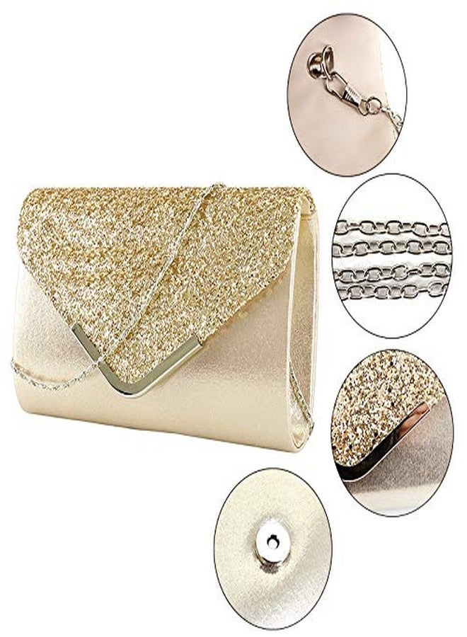 Queena Womens Shiny Glitter Evening Clutch Envelope Handbag Chain Purse for Wedding Party Prom Gift for Mom Wife Girlfriend Gold - Image 2