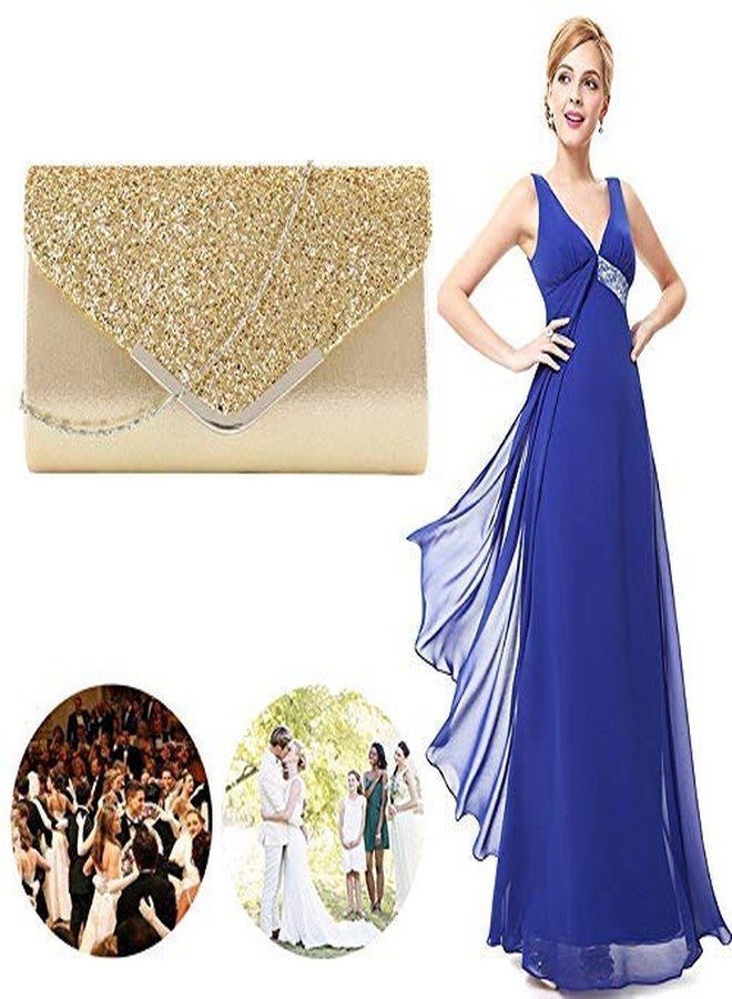Queena Womens Shiny Glitter Evening Clutch Envelope Handbag Chain Purse for Wedding Party Prom Gift for Mom Wife Girlfriend Gold - Image 5