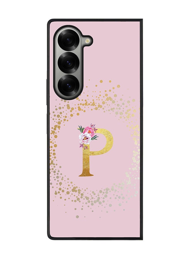 Stylizedd Rugged Black edge case for Samsung Galaxy Z Fold6, Slim fit Case Flexible Cover - Custom Monogram Initial Letter Floral Pattern Alphabet - P (Pink ) - Image 1