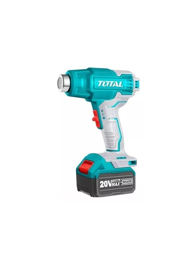 TOTAL - TOTAL 20V Cordless Heat Gun with 4.0Ah Battery, Charger & 3 Nozzles – Dual Temperature Settings (300°C / 550°C), Portable Hot Air Tool for Paint Removal, Shrink Wrapping & DIY Projects - Image 1