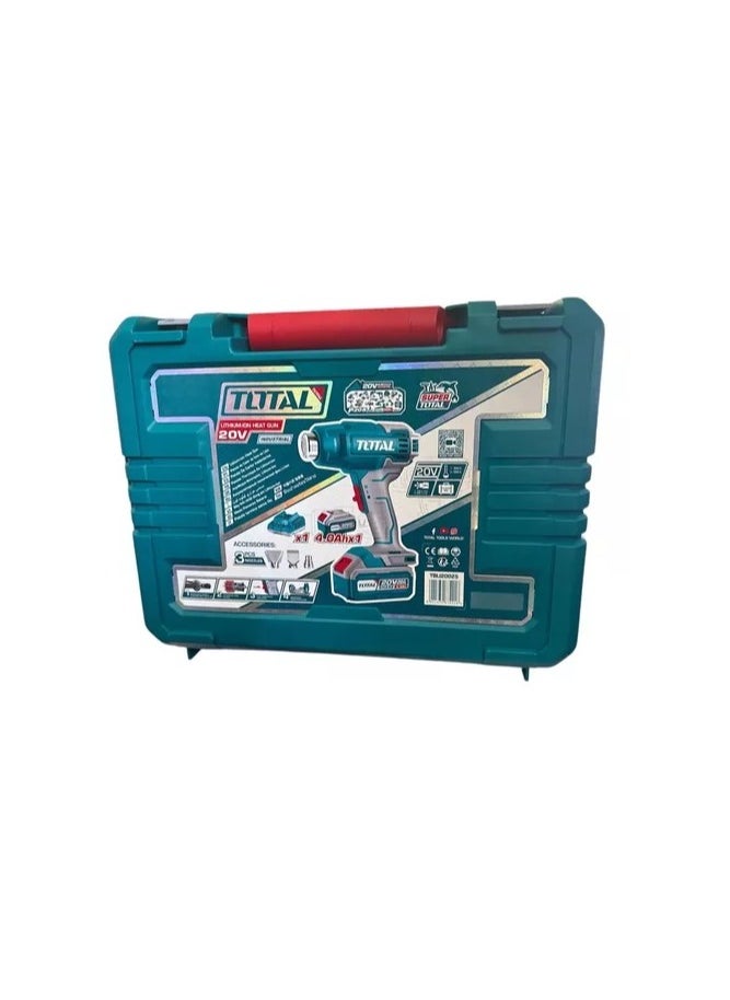 TOTAL - TOTAL 20V Cordless Heat Gun with 4.0Ah Battery, Charger & 3 Nozzles – Dual Temperature Settings (300°C / 550°C), Portable Hot Air Tool for Paint Removal, Shrink Wrapping & DIY Projects - Image 1