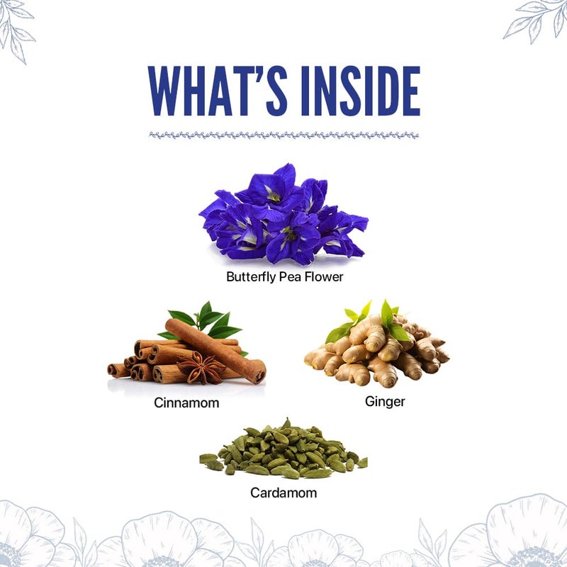 BLUE TEA - Indian Chai Masala - 12 Count - Pyramid Plant Based Tea Bag | Butterfly Pea Flower | Flower & Indian Spices Based | Caffeine Free - Detox Tea - Herbal Tea - Non Bitter | Gifts Box - Image 2