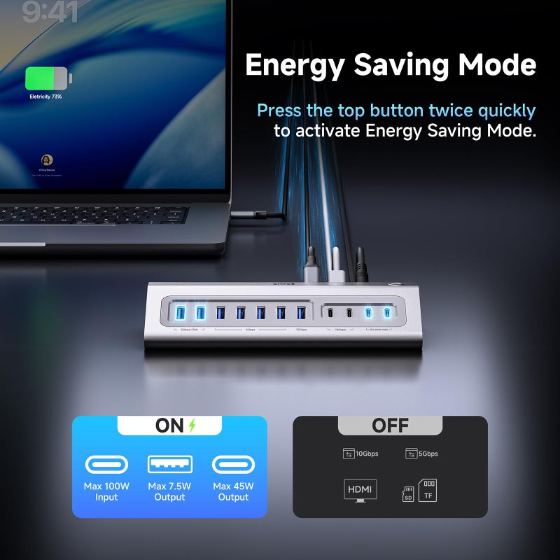 Gitfos Powered USB Hub,18 in 1 USB C Hub with 4K HDMI,PD 100W,45W Charging,10Gbps Data,SD/TF,Audio,65W Power Adapter & 3.3FT Cable,Aluminum,Smart Button, USB Hub for Laptop,MacBook,iPhone 17/16,iPad - Image 5