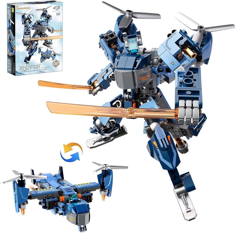 Tenhorses 2in1 Transformable Mech Building Set Switch Between Warrior Robot and Fighter Jet Model Kits Without Disassembly Ideal Christmas Birthday Gift for Boys Girls Adults - Image 3