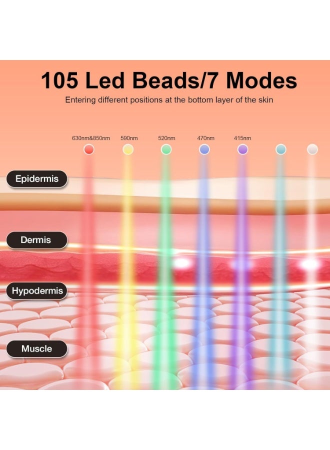 Red Light Therapy for Face, 7 Modes Light Therapy Portable Led Face Mask with 105 LED Beads, 1500mAh Remote Control, Timing Function, 850NM Infrared Red Light Therapy at Home - Image 3