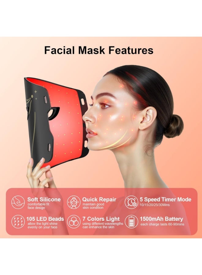 Red Light Therapy for Face, 7 Modes Light Therapy Portable Led Face Mask with 105 LED Beads, 1500mAh Remote Control, Timing Function, 850NM Infrared Red Light Therapy at Home - Image 4