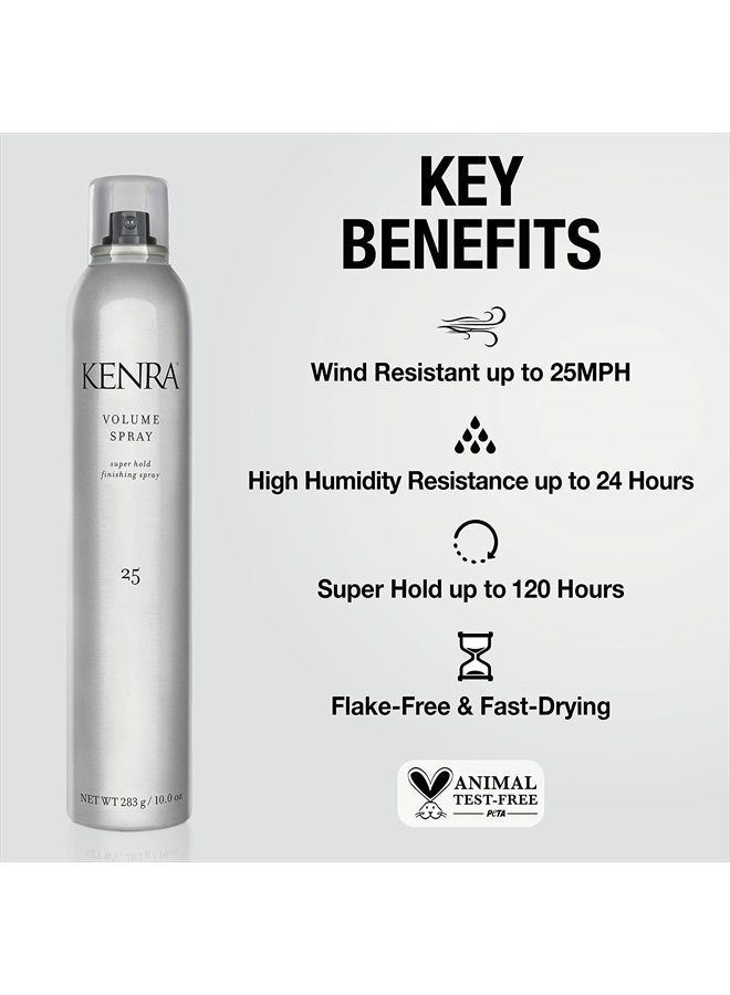 Kenra Volume Spray 25 80% | Super Hold Finishing & Styling Hairspray | Flake-free & Fast-drying | Wind & Humidity Resistance | All Hair Types | 10 oz