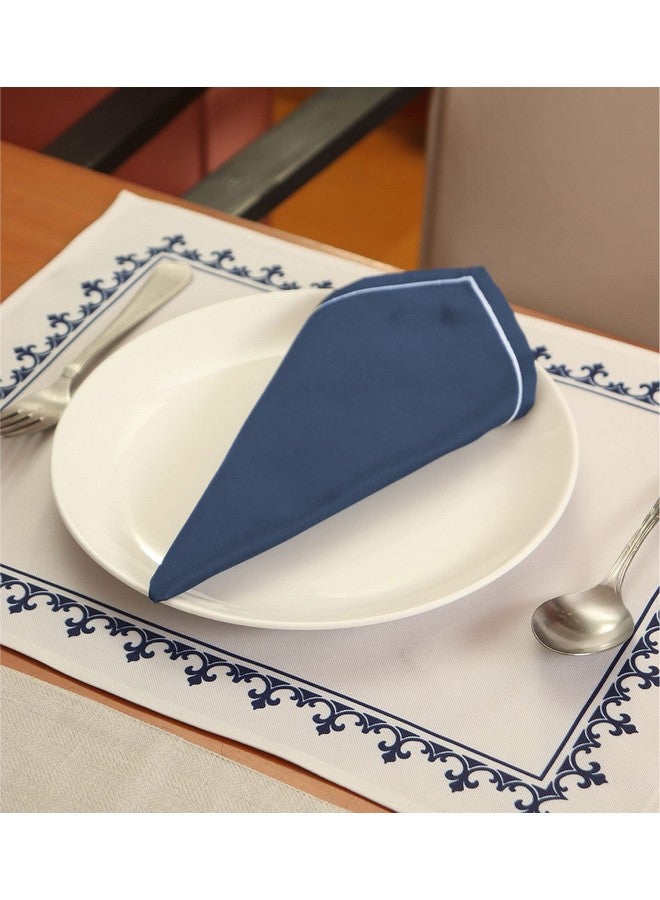 Zeba Printed Cotton Blend Placemats and Napkins Set - White & Blue Table Mats - Elegant Dining Table Decor - Durable, Stylish, Washable Table Linen for Everyday Use & Special Occasions - Image 2