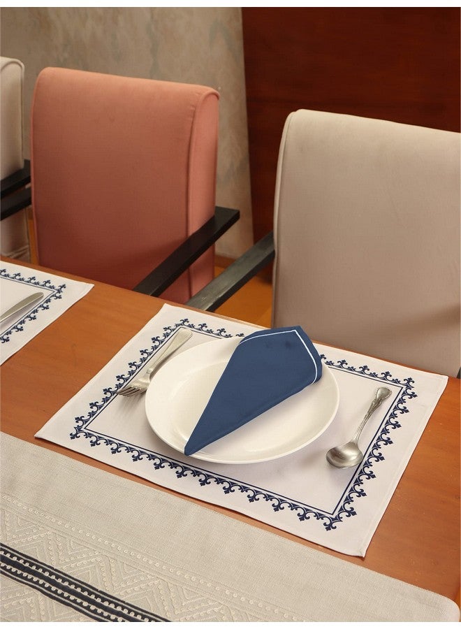 Zeba Printed Cotton Blend Placemats and Napkins Set - White & Blue Table Mats - Elegant Dining Table Decor - Durable, Stylish, Washable Table Linen for Everyday Use & Special Occasions - Image 1