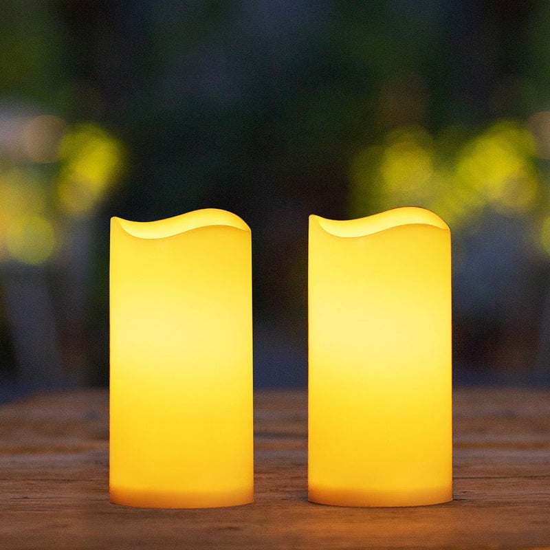 TFROSIM Solar Candles Outdoor Waterproof 3 x 6 Ivory White Flameless Candles Dusk to Dawn Light Sensor LED Rechargeable Pillar Solar Candles for Outdoor Lanterns Patio Decor Set of 2