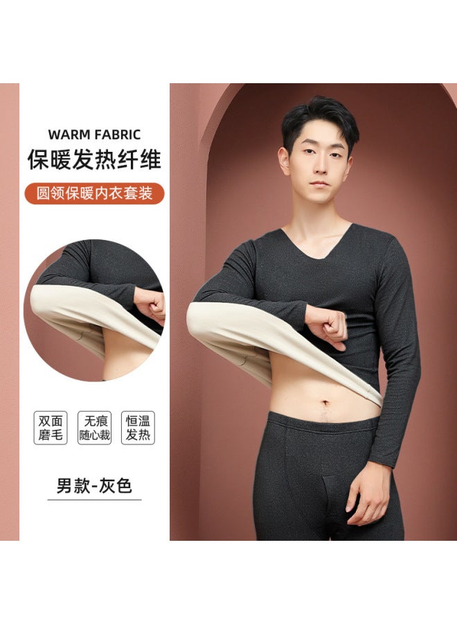 Wool Silk Velvet Thermal Underwear Women's Ab Noodles Fleece-lined Thickened Men's Suit No-trace Slim-fit Autumn Clothes And Autumn Trousers