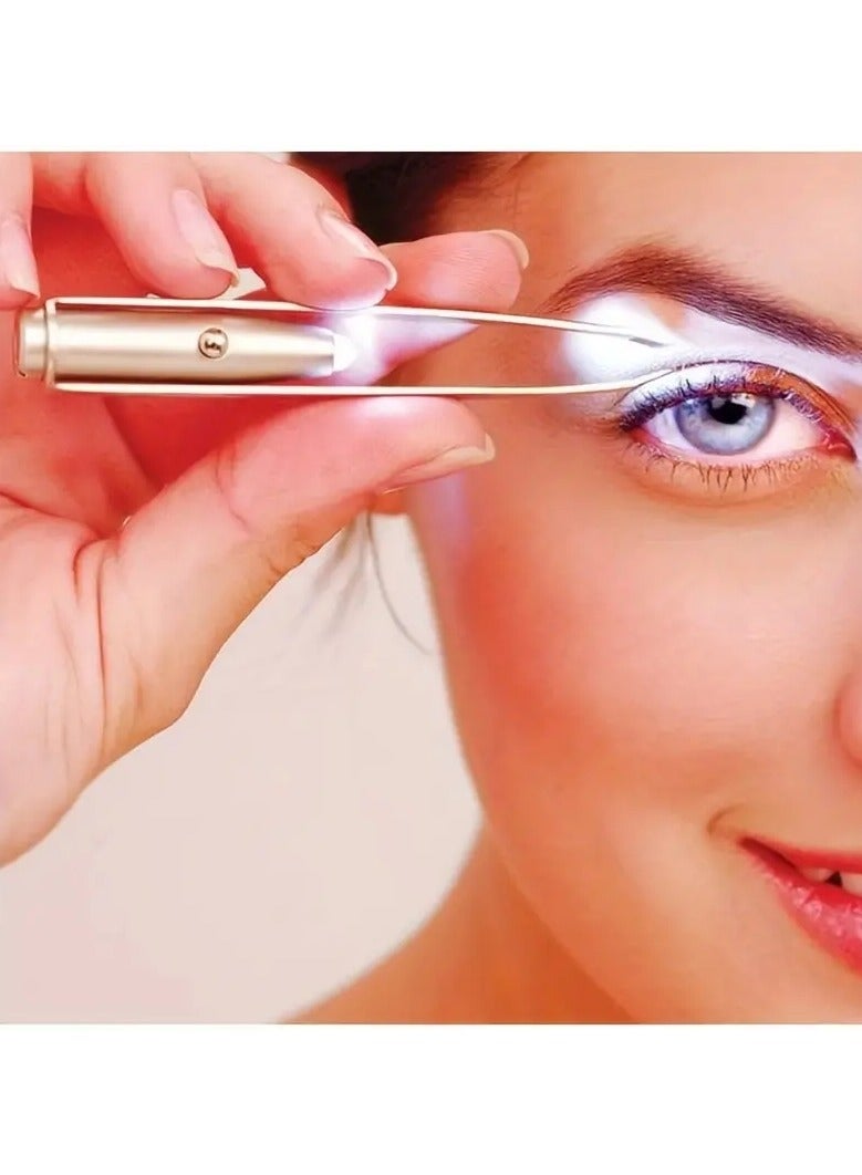 ORiTi LED Illuminated Portable Stainless Steel Eyebrow Tweezer for Precise Hair Removal and Makeup Application - Image 1