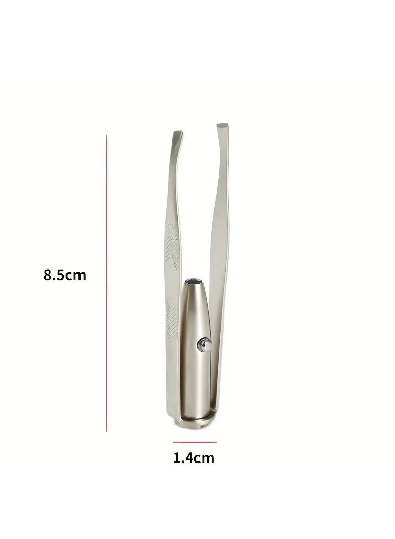 ORiTi LED Illuminated Portable Stainless Steel Eyebrow Tweezer for Precise Hair Removal and Makeup Application - Image 2