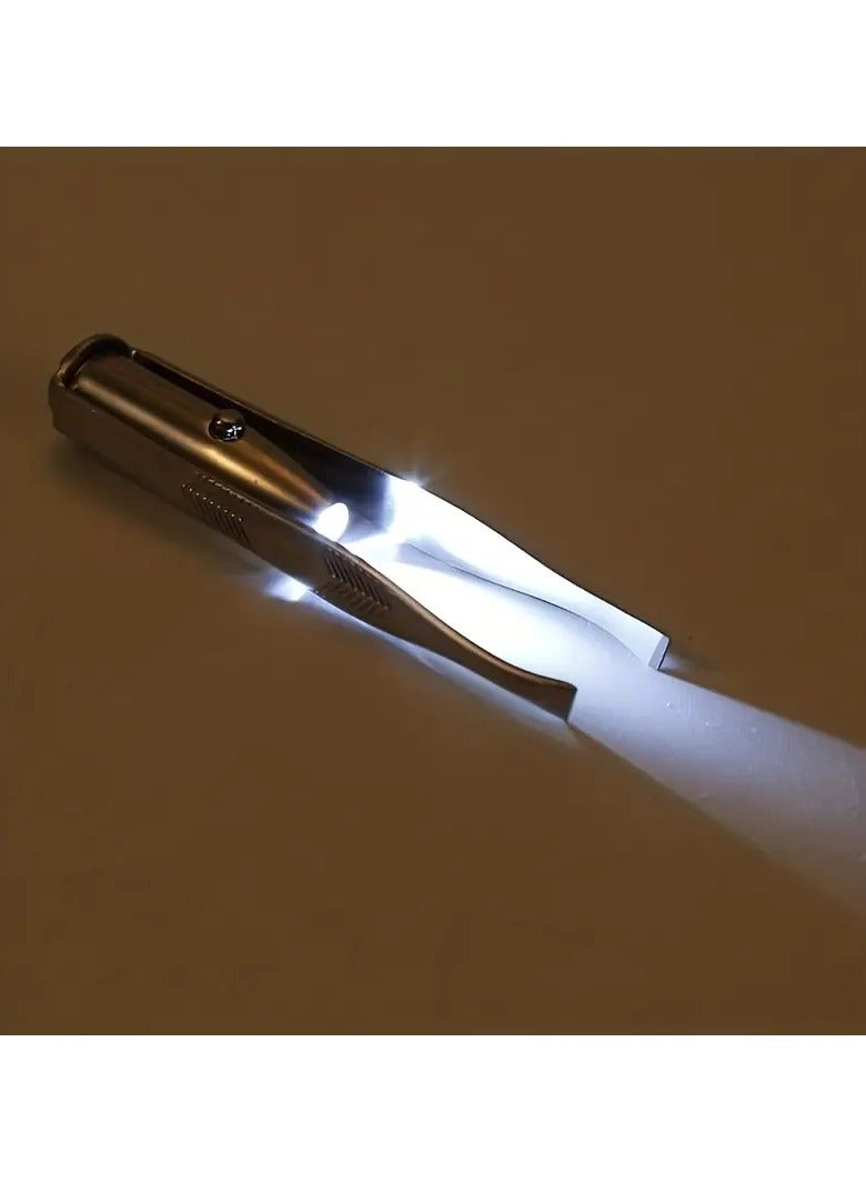 ORiTi LED Illuminated Portable Stainless Steel Eyebrow Tweezer for Precise Hair Removal and Makeup Application - Image 3