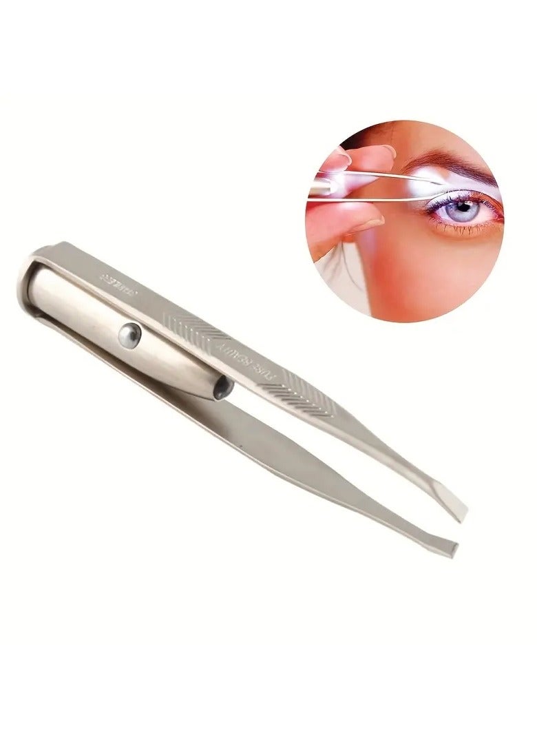 ORiTi LED Illuminated Portable Stainless Steel Eyebrow Tweezer for Precise Hair Removal and Makeup Application - Image 4