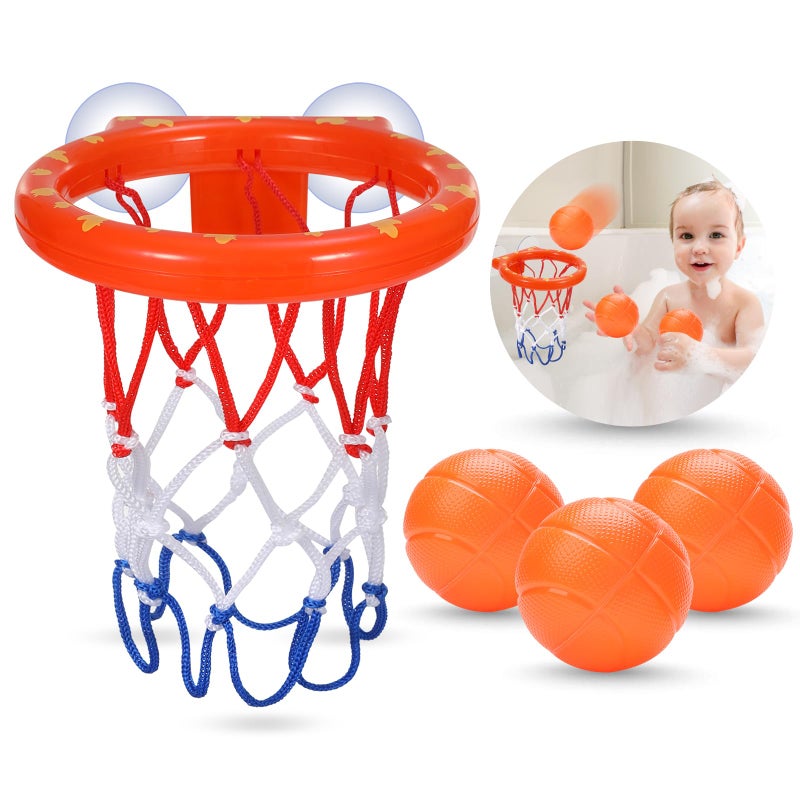 KSABVAIA Bath Toys - Bathtub Basketball Hoop for Kids Toddlers - Bath Toys Shower Toys for Kids Ages 4-8,Suction Cup Basketball Hoop & 3 No Hole Balls Set for Boys Girls - Image 1