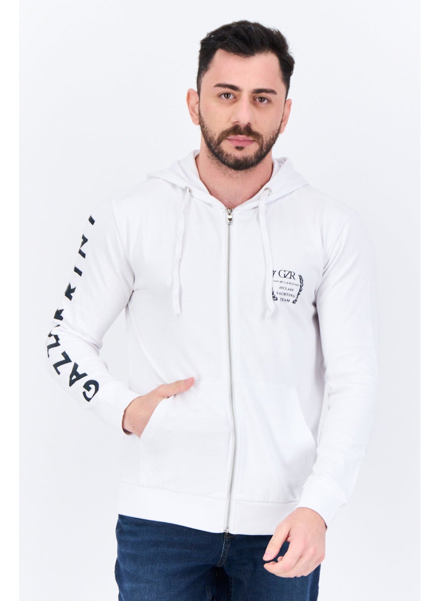 Gazzarrini - Men Brand Logo Long Sleeves Hoodie, White - Image 1