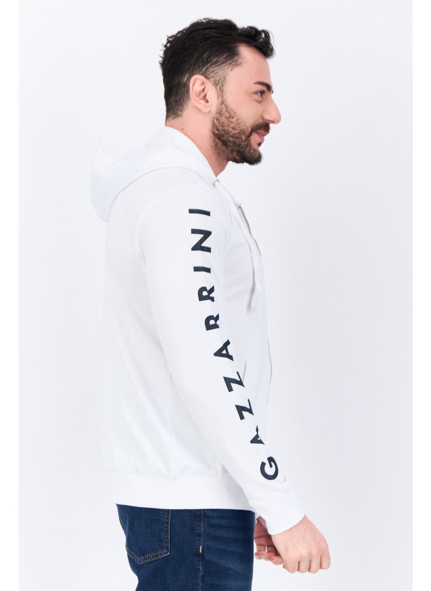 Gazzarrini - Men Brand Logo Long Sleeves Hoodie, White - Image 1