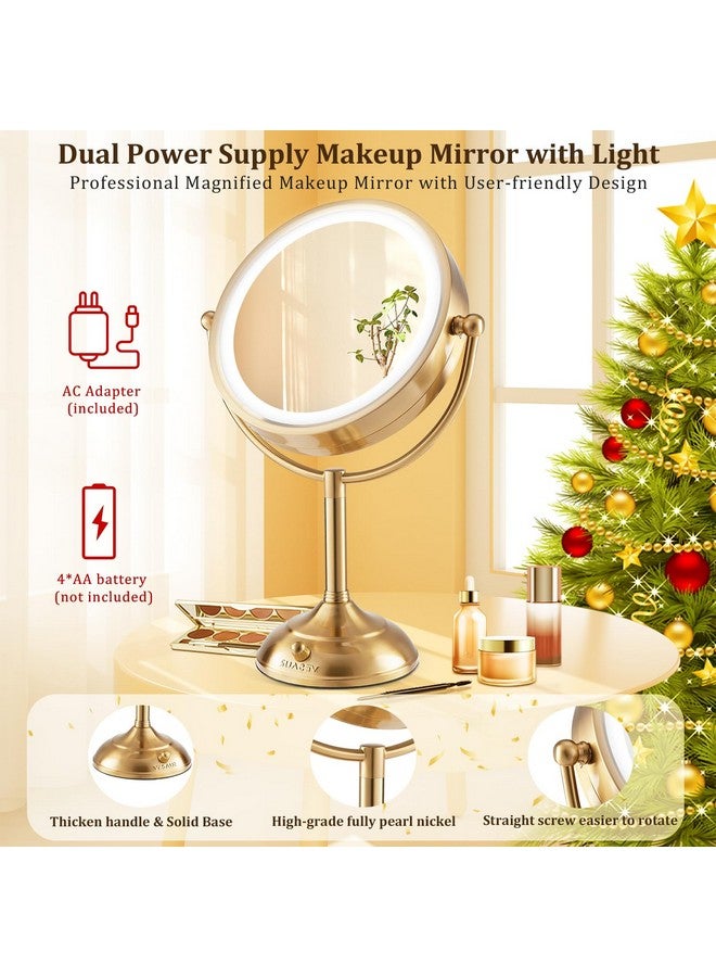 فيسور مرآة مكياج كبيرة مضيئة باللون الذهبي من VESAUR مقاس 8.5 بوصة، مرآة مكبرة شفافة بدون درزات 1X/10X، مرآة زينة ساطعة مع أضواء قابلة للتعتيم بثلاثة ألوان، قاعدة ثابتة تدور بزاوية 360 درجة على الوجهين، نيكل فاخر، صندوق هدايا - Image 5