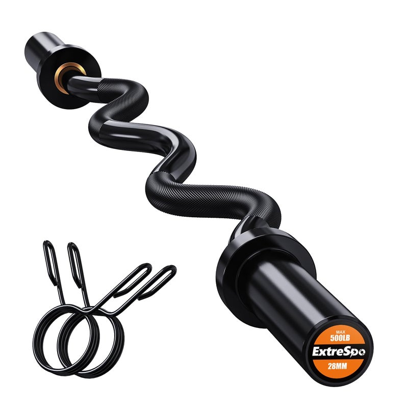 ExtreSpo Olympic EZ Curl Barbell Bar, 500lbs Max Capacity EZ Curl Bar for Weight Lifting, Biceps, Triceps Exercise, with Copper Sleeve and Bearing, for 2 Inch Weight Plates,with 2 Spring Collars - Image 1