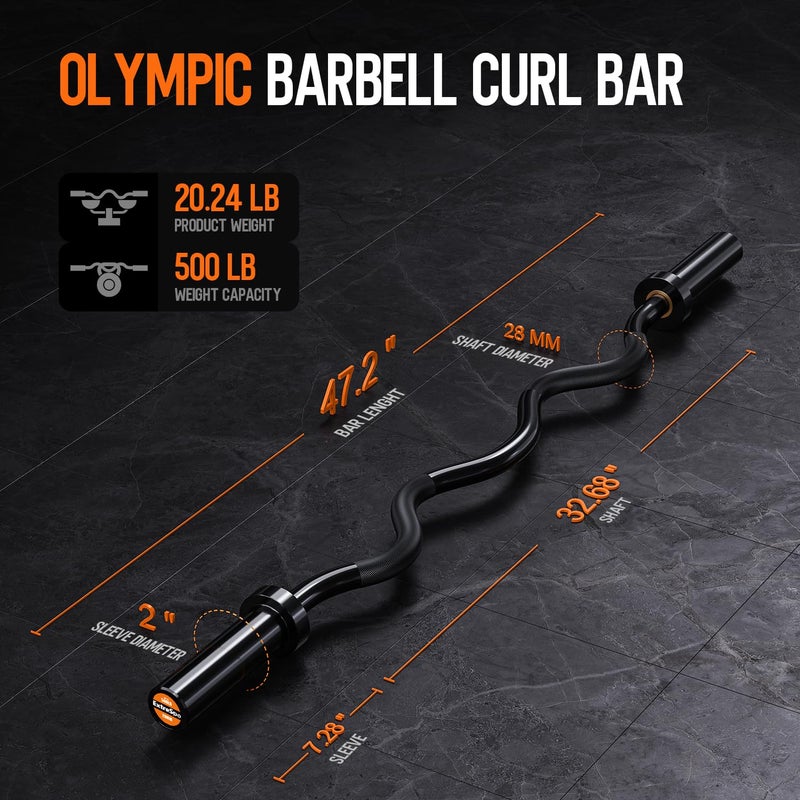 ExtreSpo Olympic EZ Curl Barbell Bar, 500lbs Max Capacity EZ Curl Bar for Weight Lifting, Biceps, Triceps Exercise, with Copper Sleeve and Bearing, for 2 Inch Weight Plates,with 2 Spring Collars - Image 2