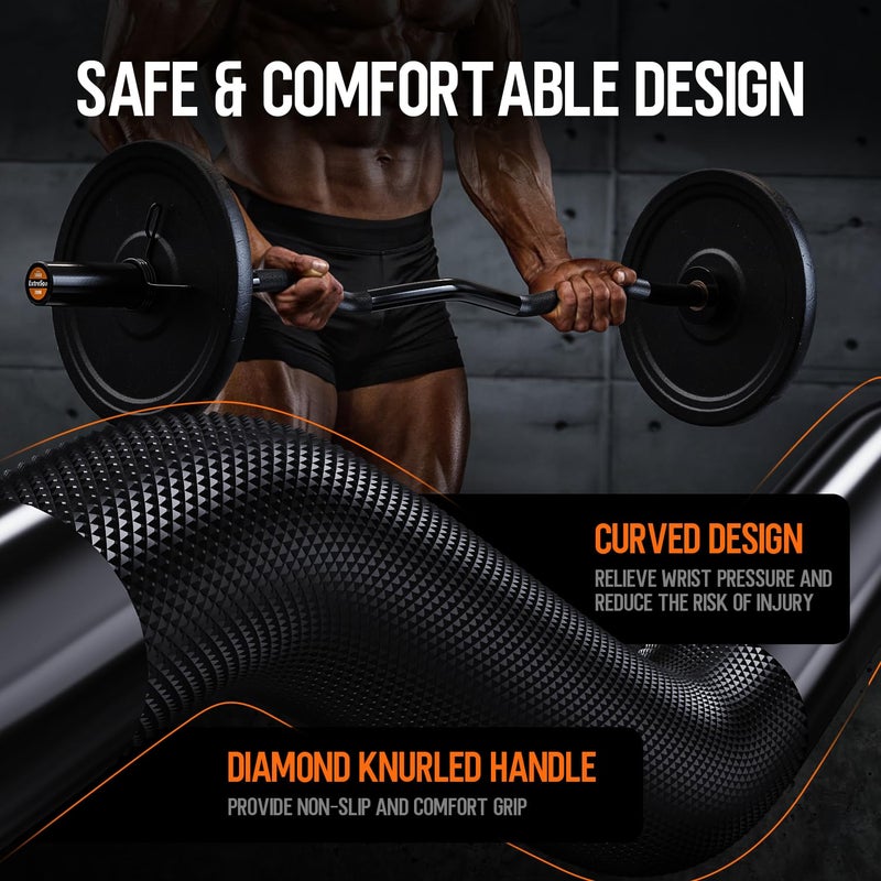 ExtreSpo Olympic EZ Curl Barbell Bar, 500lbs Max Capacity EZ Curl Bar for Weight Lifting, Biceps, Triceps Exercise, with Copper Sleeve and Bearing, for 2 Inch Weight Plates,with 2 Spring Collars - Image 3