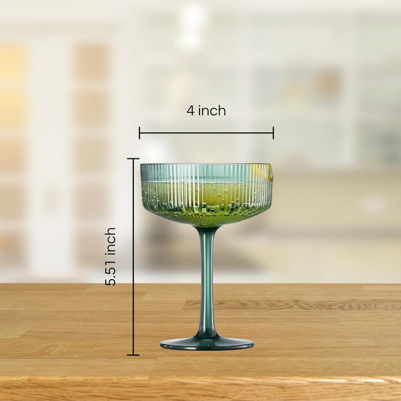 Khen Shatterproof Acrylic Ribbed Vintage Art Deco Martini, Champagne & Cocktail Muted Color Plastic Tritan Coupe Glasses | Set of 4 | 8 oz Ripple Glassware Classic Cocktail Indoor & Outdoor, European - Image 5