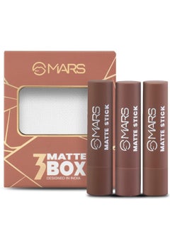Mars MARS Matte Box Set of 3 Lipsticks for Women  Long Lasting   Smooth Finish   Moisturising  One Swipe Pigmentation  3x3.2 gm 04-Brown  - Image 1