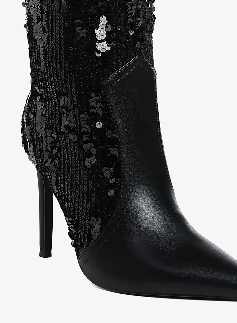London Rag Black Sequin Embellished Stiletto Long Boots in Black for Women | Best Price UAE