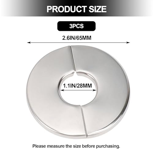 smrtcol 3 Pack Wall Split Flange Self-Adhesive Split Flange for Pipes 28mm Snap-On Cover, Stainless Steel Decorative Pipe Ring for Water/Drain/Gas Lines - Image 2