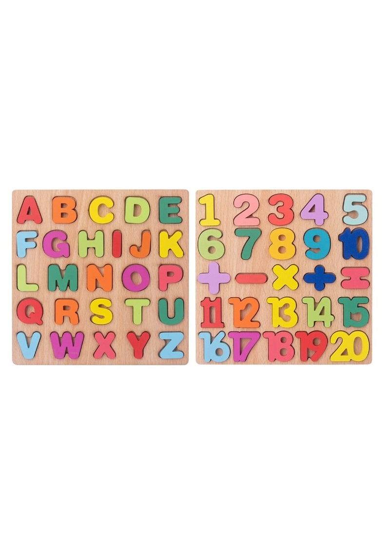 MARGOUN - Wooden Puzzles for Toddlers Wooden Alphabet Number Puzzles Toddler Learning Puzzle Toys for Kids 2 in 1 Puzzle for Toddlers Age 3+ - Image 1