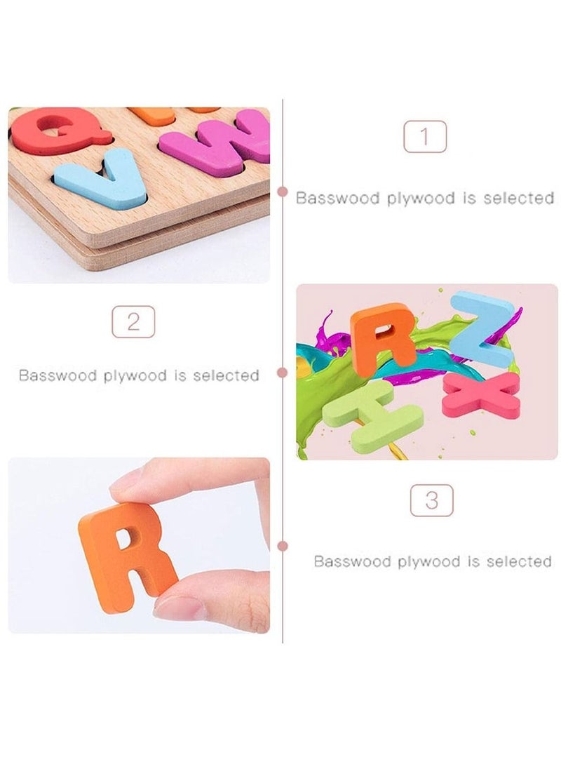 MARGOUN - Wooden Puzzles for Toddlers Wooden Alphabet Number Puzzles Toddler Learning Puzzle Toys for Kids 2 in 1 Puzzle for Toddlers Age 3+ - Image 1
